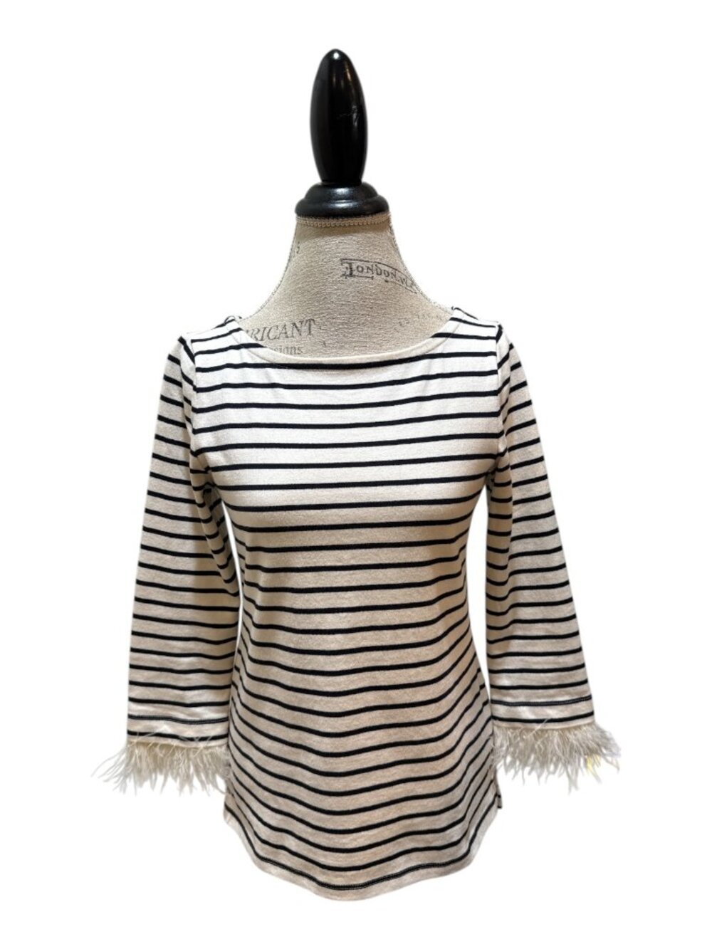 Talbots Black & White Stripe Ostrich Feather Cuff (Removable) Top